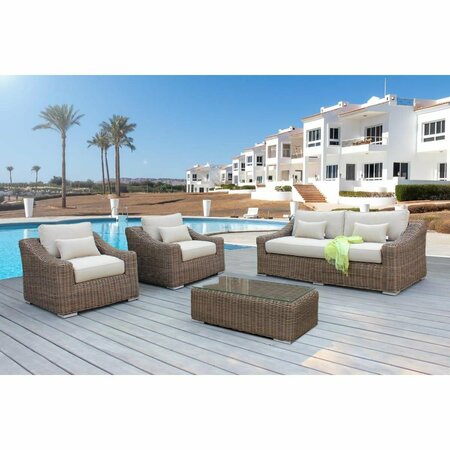 INVERNACULO Lana Outdoor Wicker Furniture Set with Wicker Coffee Table, Brown - 4 Piece IN3122595